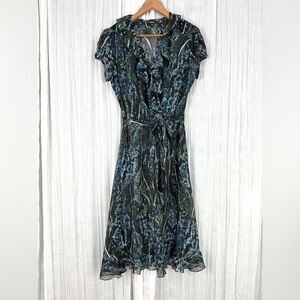 MSK Blue and Black Abstract Patterned Sheer Maxi Dress Sz 12